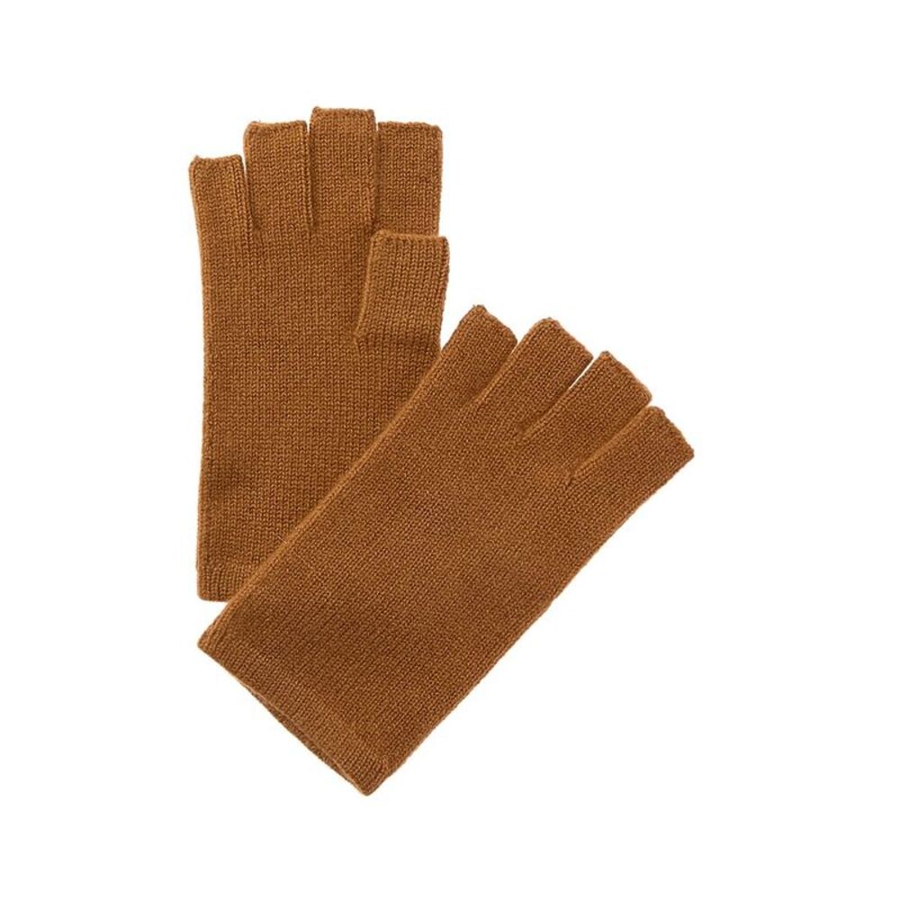 Sofiacashmere Fingerless Cashmere Gloves, Brown